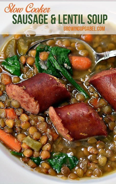 Sausage And Lentil Soup, Lentil Sausage, Lentils And Sausage, Lentil Sausage Soup, Healthy One Pot Meals, Slow Cooker Lentils, Crockpot Soup Recipes, One Pot Meal, Sausage Soup