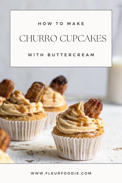 Churros Cupcakes With Cream Cheese Frosting Cake Mix Churro Cupcakes, Churros Tres Leches Cupcakes, Churro Cupcakes With Box Cake, Churro Flavored Desserts, Vegan Churro Cupcakes, Churro Cake, Baked Churros, Churro Cupcakes, Piping Frosting