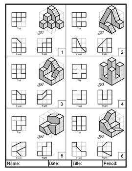 Isometric Practice, Isometric Sketch, Isometric Drawing Exercises, Isometric Shapes, Orthographic Projection, Orthographic Drawing, Isometric Cube, Geometric Shapes Drawing, Isometric Drawing