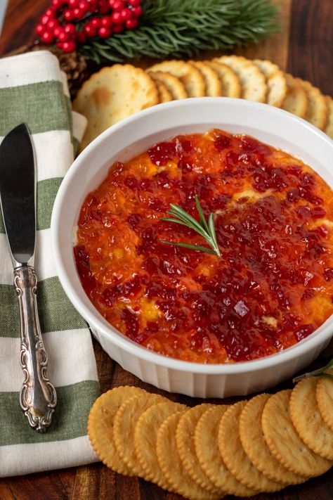 Red Pepper Jelly Cream Cheese Dip - Wine a Little, Cook a Lot Red Pepper Jelly Cream Cheese, Pepper Jelly Cream Cheese Dip, Red Pepper Jelly Appetizer, Pepper Jelly Cream Cheese, Pepper Jelly Dip, Cream Cheese Recipes Dip, Pepper Jelly Recipes, Red Pepper Jelly, Sweet Potatoe Bites