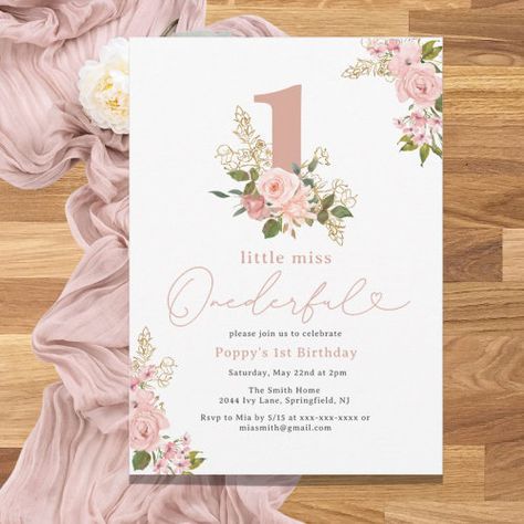 $3.08 | Pink Floral Little Miss Onederful 1st Birthday #girl, 1st birthday invitations, little miss onederful, floral, pink, baby girl, onederful, summer, spring, girls Wildflower 1st Birthday, Pink Floral Invitation, Little Miss Onederful, Miss Onederful, Summer Birthday Invitations, Winter Onederland Birthday Party, Onederland Birthday Party, Floral Birthday Invitations, Winter Onederland Birthday