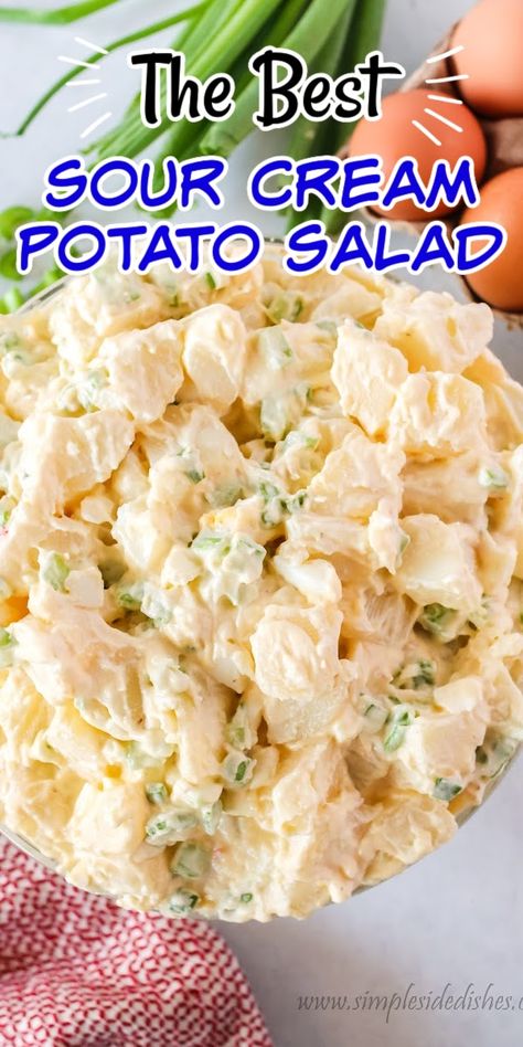 Red Potato Salad With Sour Cream, Potato And Sour Cream Recipes, Cream Cheese Potato Salad, Potato Salad Made With Sour Cream, Potatoe Salad Dressing Homemade, Sour Cream Potato Salad Recipes, Potato Salad With Sour Cream And Mayo, Potato Salad Sour Cream, Potato Salad Dressing Recipe