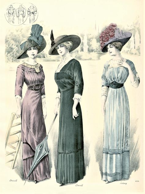 1912 Fashion Plate, 1912 Fashion, Edwardian Fashion Plates, 10s Fashion, Edwardian Gowns, Fashion 1910, Victorian Illustration, 1900s Fashion, 1910s Fashion