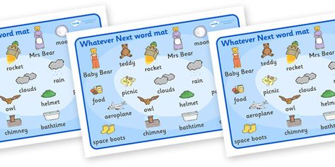 Whatever Next Word Mat - Whatever Next!, Jill Murphy,  resources, space, baby bear, Large family, rocket, moon, owl, story, story book, story book resources, story sequencing, story resources, word mat, writing aid National Story Telling Week Eyfs, Sequence Story, Sequencing Story Activities, Sequencing Read Alouds, We're Going On A Bear Hunt Story Sequence, Jill Murphy, Fiction Stories, Story Sequencing, Eyfs Activities