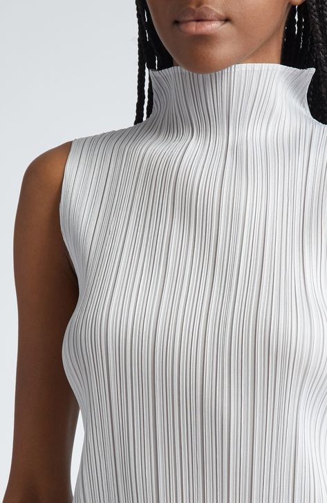 Pleats Please Issey Miyake Pleated Funnel Neck Top in Light Gray at Nordstrom, Size 5 Issey Miyake Pleats Please Outfit, Issey Miyake Outfit, Issey Miyake Runway, Issey Miyake Top, Wedding Gown Patterns, Barrel Pants, Pleating Technique, Unique Sewing Patterns, Issey Miyake Pleats Please