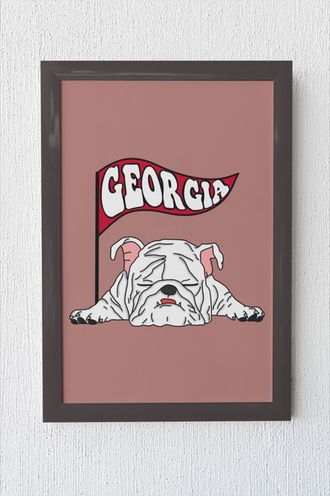 Bulldog Print, Southern Decor, Red Wall Art, Bulldog Art, Baby Boy Room Nursery, Retro Wall Decor, Printable Art Prints, Sleeping Dogs, Red Walls