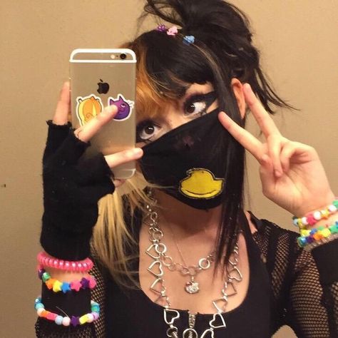 Emo Gif, E Girl Aesthetic, Rave Girl, Fashion Inspo, Mirror Selfie, Mask, Hair Styles, Makeup, Make Up