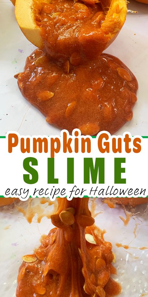 Pumpkin Guts Activity, Pumpkin Guts Recipe, Halloween Sensory Play, Pumpkin Slime, Pumpkin Guts, Halloween Sensory, Recipe For Kids, Slime Recipe, Halloween Activities