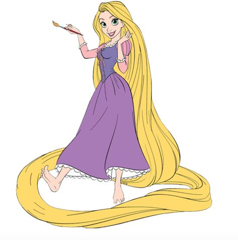 Rapunzel and her paintbrush Rapunzel Clipart, Rapunzel Sketch, Rapunzel Drawing, Flynn Rider And Rapunzel, Full Body Drawing, Rapunzel Crown, Head Female, Royal Family Portrait, Princess Fairytale