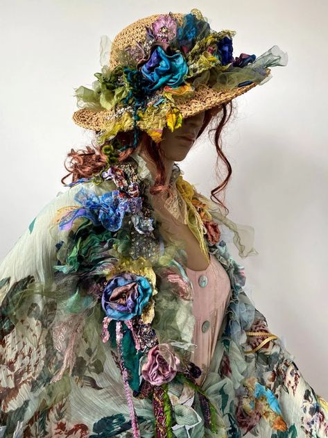 Embellished Hats Ideas, Strike Magazine, Cowboy Hat With Flowers, Designer Thoughts, Plant Hat, Detailed Fashion, Fairy Hat, Boho Hats, Costume Sketches