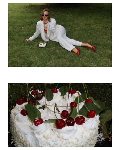 hello 27🎂🍒 Birthday Photoshoot Ideas Outside, Cake Editorial, Glossier Campaign, Hello 22, Cake Photo Shoot, Birthday 27, Cake Photoshoot, Visual Strategy, Ugc Content