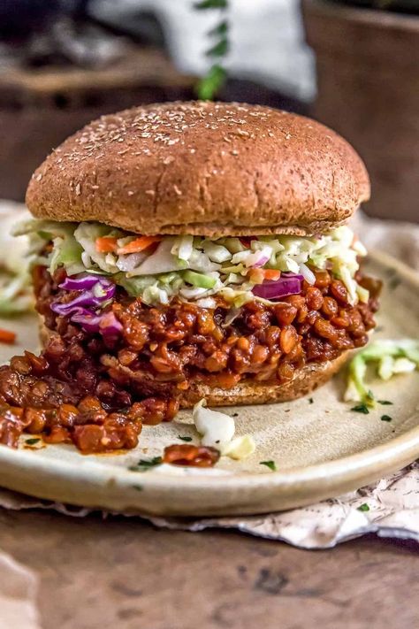 Vegan BBQ Lentil Sloppy Joes - Monkey and Me Kitchen Adventures Lentils Instant Pot, Healthy Sloppy Joes, Lentil Sloppy Joes, Monkey And Me Kitchen Adventures, Monkey And Me, Tangy Bbq Sauce, Dried Lentils, Sloppy Joes Recipe, Vegan Bbq