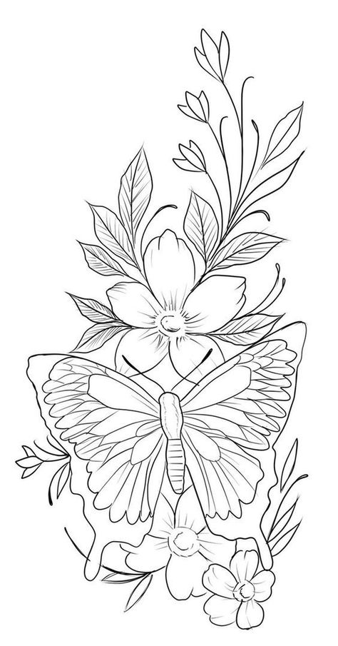 Butterfly Drawings With Flowers, Butterfly Flowers Drawing, Flowers And Butterflies Drawing, Butterfly And Flowers Drawing, Butterfly With Flowers Drawing, Butterfly On Flower Drawing, Butterfly And Flower Drawing, Flower And Butterfly Drawing, Vine Tattoo Stencil