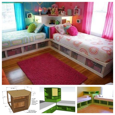 Space Saving Twin Bed Corner Unit - Guide and Tutorial King Size Storage Bed, Diy Storage Bed, Diy Space Saving, Kids Beds With Storage, Murphy Bed Ikea, Small Kids Room, Space Saving Beds, Murphy Bed Plans