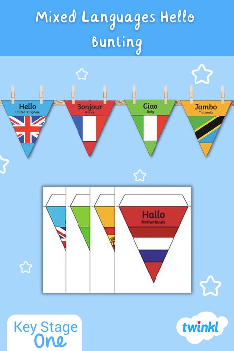 World Language Bulletin Board Ideas, Hello In Different Languages Printable, World Bulletin Board, Classroom Bunting, Hello In Languages, European Languages, Free Teaching Resources, School Bulletin Boards, World Languages