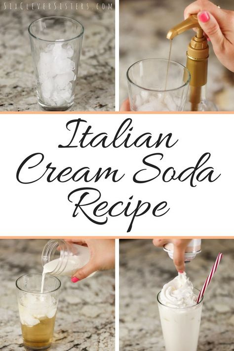 Want a super refreshing drink for the hot weather? This refresher will hit the spot! #drinks #summerdrinks #sixcleversisters Italian Soda Recipe, Italian Cream Soda Recipe, Cream Soda Recipe, Soda Stream Recipes, Italian Soda Bar, Italian Sodas, Italian Cream Soda, Ice Cream Soda, Torani Syrup