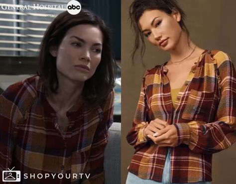 General Hospital: April 2024 Elizabeth's Brown Plaid Blouse Elizabeth Brown, Escape The Night, 19 Kids And Counting, The Daily Show, Downward Dog, 90 Day Fiance, Family Feud, Brooklyn Nine Nine, Eva Longoria