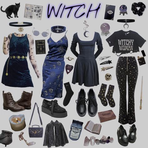 Empath Witch Aesthetic, Cosmicore Outfits, Whichcore Outfit, Goth Causal Outfits, Gothic Witch Aesthetic Outfits, Dark Whimsical Aesthetic Outfit, Colorful Witch Outfit, Mooncore Aesthetic Outfit, Whimsical Goth Clothes