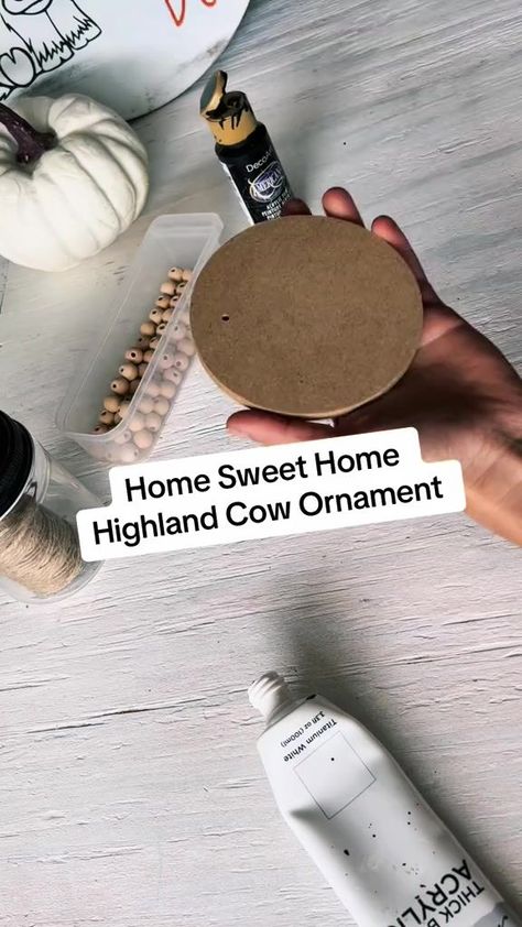 Home Sweet Home! Hey guys, I’m adding new svgs to the etsy shop tonight 🤭 #diyornaments #craftersoftiktok #lfrustics #diyhomedecor #diyfalldecor #homesweethome #ornaments #diycraft | Lauren LF Rustics, LLC Diy Highland Cow Ornament, Highland Cow Ornaments Diy, Highland Cow Crafts, Cow Craft, Cow Ornaments, Fall Decor Diy, 1k Views, Ornaments Diy, Home Sweet Home