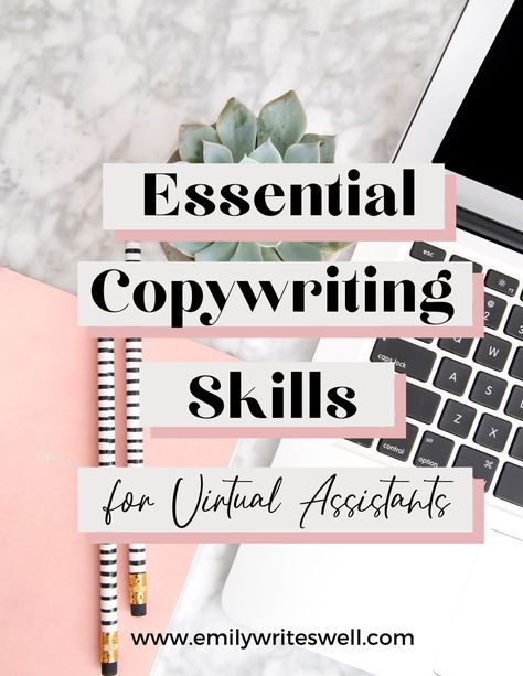 Looking to increase your virtual assistant services list for your clients? Or just want to improve your writing skills? In this blog I'll show you how to write emails that get opened, how to write website copy that converts, and sales copywriting. You can even download my FREE copywriting skills for virtual assistants guide. Emily Writes Well provides creative copywriting services and copywriting resources for virtual assistants, coaches, and service providers. Virtual Assistant Skills List, Creative Virtual Assistant, Sales Copywriting, Freelance Copywriting, Creative Copywriting, Copywriting Services, Article Writer, Va Services, Overused Words