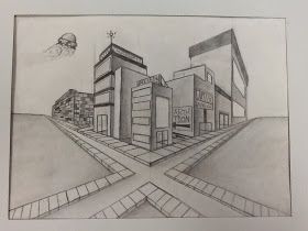 Students created these imaginary cities using only rulers, and pencils.  I showed them how to construct buildings in two point perspective. ... Two Point Perspective City, 2 Point Perspective City, Linear Perspective Drawing, 2 Point Perspective Drawing, Three Point Perspective, Perspective Drawings, Two Point Perspective, Perspective Lessons, Less Talk