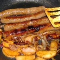 Pan-Grilled Sausages With Apples and Onions recipe Lidia's Recipes, Apples And Onions, Steamed Spinach, Fried Sausage, Sausage Dinner, Lidia Bastianich, Sage Sausage, Grilled Sausage, Fried Apples