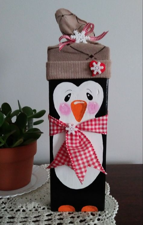 2x4 Holiday Penguin 2x4 Winter Crafts, 4 By 4 Crafts, 4 X 4 Christmas Crafts, Wooden Penguins Diy, Christmas Penguin Crafts, 4x4 Snowmen Wooden Blocks, Wooden Penguins Christmas, 2 X 4 Christmas Crafts, Diy Penguin Decorations