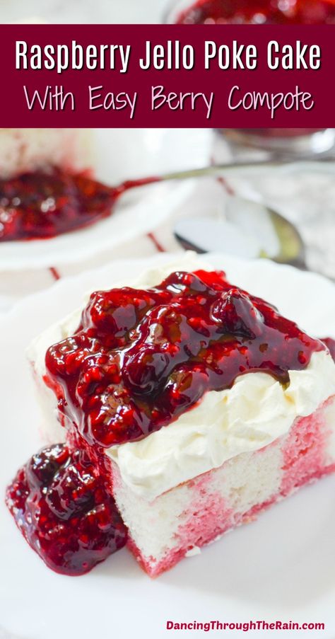 Berry Poke Cake, Jello Cake Recipes, Jello Poke Cake, Raspberry Jello, Poke Cake Jello, Boxed Cake Mixes Recipes, Mothers Day Desserts, New Year's Desserts, Jello Cake