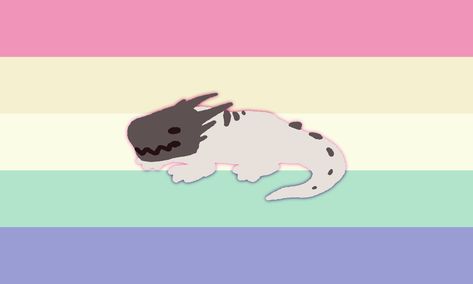 a flag with 5 stripes; from top to bottom, light red, light yellow, off-white, light green, and light blue. in the middle is a drawing of a white lizard from rain world Lizard Rain World, Rain World Lizard, White Lizard, Rain World, Xeno Hoard, Xenogender Hoard, Rain Art, Lizards, Pride Flags