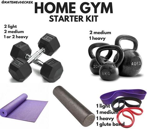 HOME GYM STARTER KIT __________________________________________ This is the bare basics of what can make a great home workout. Callisthenics is great but for a beginner even some bodyweight moves are too advanced therefore leaving training plans a bit basic. The cost of all these will come to no more than a months membership at a central London gym. . . 1️⃣ DUMBBELLS. I recommend 2 x light, 2 x medium and 1 or 2 heavy. If you’re trying to save some dollar get 2 medium weight. Useful for overhead Best Bum Exercises, Functional Trainer, Home Gym Essentials, Glute Bands, Gym Setup, Bicycle Workout, Gym Kit, Best At Home Workout, Leg Training