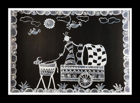 Warli Arts, Saura Art, Art With Fabric, Easy Scenery, Easy Scenery Drawing, Worli Painting, Warli Painting, Fondant Flower Tutorial, Warli Art