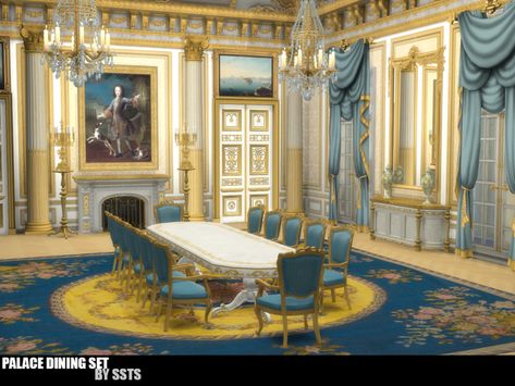 sims 4 cc custom content furniture #ts4cc | royal palace, wedding, party, ballroom: dining set | long dinner table and more decor Sims 4 Castle Interior, Sims 4 Victorian House Interior, Sims4 Victorian Cc, Sims 4 Victorian Cc Furniture, Sims Castle, Royal Room, Royal Table, Sims Medieval, Royal Castle