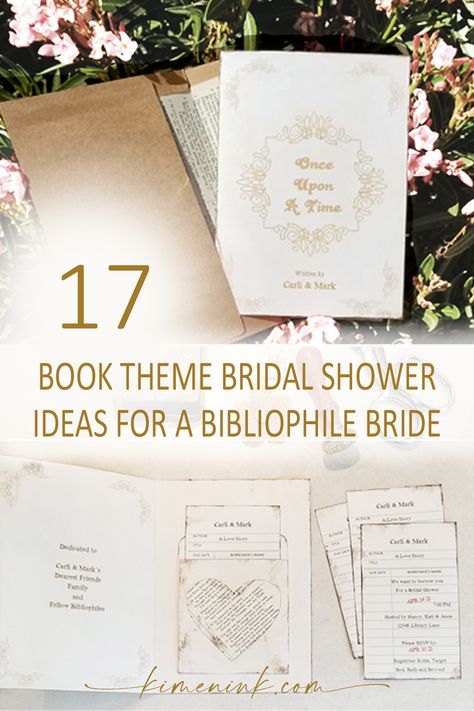 Your friend is a bookworm and now she's engaged. Plan the best book theme bridal shower with our 17 budget ideas. Book Lovers Bridal Shower Ideas, Literary Themed Bridal Shower Ideas, Bridal Shower Ideas Book Theme, Bridal Shower For Book Lover, Book Themed Hen Party, Fantasy Book Theme Party, Storybook Bridal Shower Theme, Book Themed Bridal Shower Games, Library Bridal Shower Theme