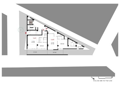 Gallery of On the Corner / EASTERN Design Office - 15 Triangular Building, Office Floor Plan, Acute Angle, Triangle House, Beautiful Modern Homes, Australia House, Flatiron Building, Affordable Interior Design, Architecture Model Making