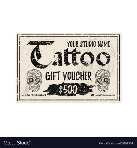 Gift Voucher Template, Voucher Template, Gift Certificate Template, Gift Voucher, Vintage Tattoo, Name Gifts, Certificate Templates, Gift Vouchers, Tattoo You