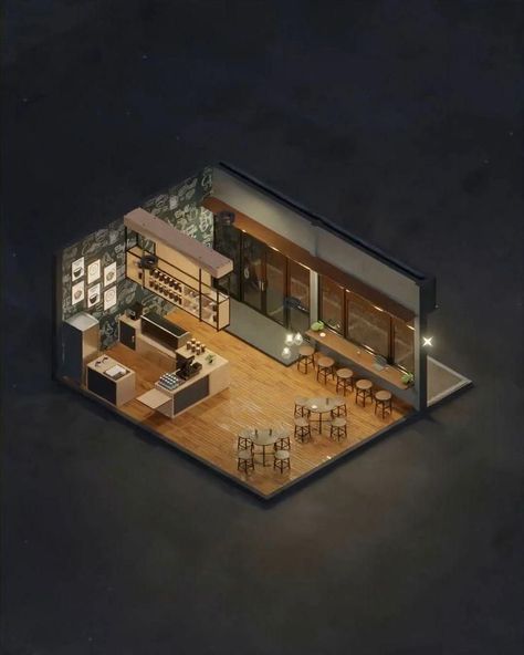 3D Isometric Room [Video] in 2022 | Architecture model house, Sims house design, Facade architecture design Cafe Interior And Exterior Design, New Idea For Coffee Shop, Coffee Shop Model Architecture, New Cafe Design, Interior Design For Cafe Ideas, Outside Coffee Shop Design, Take A Way Coffee Shop Design, Facade Shop Design, Coffee Architecture Design