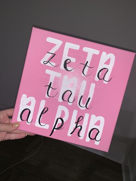 pink zta canvas Zta Letters Painted, Zta Canvas Painting, Zeta Tau Alpha Canvas, Zta Canvas, Zeta Canvas, Sorority Prints, Zta Letters, Big Crafts, Sorority Paintings