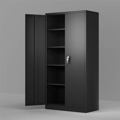 Black Metal Storage, Garage Storage Cabinet, Steel Wardrobe, Metal Storage Cabinet, Steel Storage Cabinets, Home Office Cabinets, Steel Garage, Metal Storage Cabinets, Office Storage Cabinets