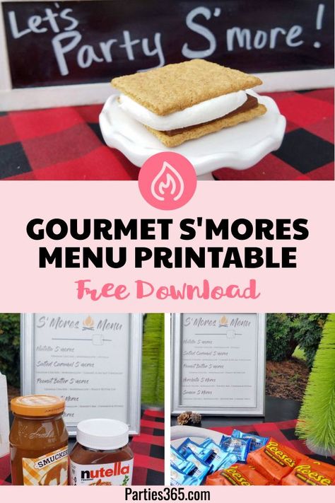 Smores Menu Printable Free, S’mores Bar, Gourmet Smores, Smores Menu, Smores Bar Party, Smores Ideas, Outdoor Fall Parties, Smores Station, Fall Bonfire