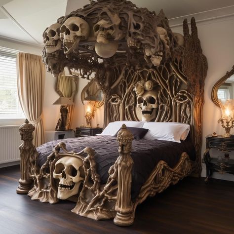 Skull Bedroom, Skull Furniture, Gothic Decor Bedroom, Skull Quote, Weird Furniture, Architecture Unique, Awesome Furniture, Amazing Bedroom Designs, Gothic Bedroom