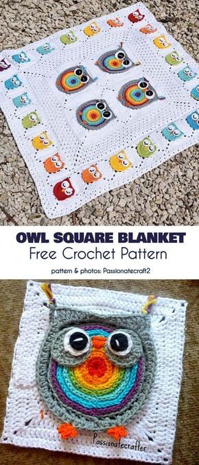 Owl Square Blanket Free Crochet Pattern #freecrochetpatterns #crochetblanket #crochetowlsquare Blanket Ideas Crochet, Square Blanket Pattern, Crochet Blanket Ideas, Easy Blanket, Knitted Blanket Squares, Crochet Owls, Owl Crochet Patterns, Owl Pattern, Beginners Crochet