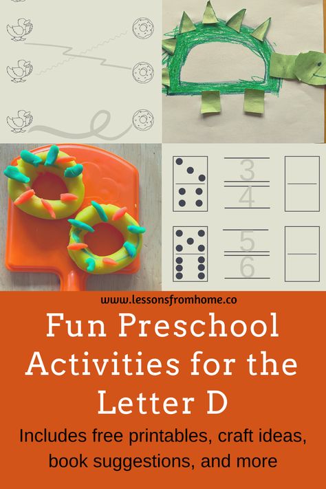 Are you looking for a fun way to teach your preschooler the letter D?  This post includes great ideas for preschool activities for the letter D including printables, crafts, games, and letter D book suggestions.  #letterd  #alphabetactivities  #preschoolcrafts  #lessonsfromhome  #alphabetworksheets Letter D Lesson Plan Preschool, Ideas For Preschool Activities, Fun Preschool Activities, Letter Sounds Preschool, Letter Recognition Preschool, January Preschool, Letter D Crafts, Letter Recognition Worksheets, Creative Worksheets