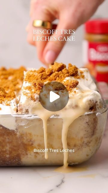 Biscoff Tres Leches Cake, Biscoff Tres Leches, Cake Biscoff, Egg Free Baking, Biscoff Cake, Tres Leches Cake Recipe, Sweet Whipped Cream, Biscoff Biscuits, Eggless Baking