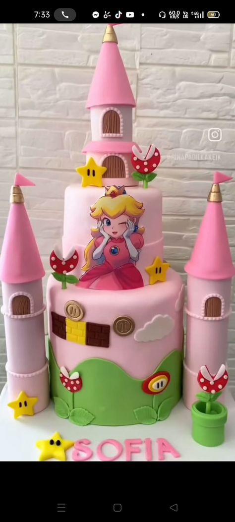 Super Mario Peach, Peach Mario Bros, Peach Party Decorations, Monster Birthday Cakes, Princess Peach Party, Mario Birthday Cake, Mario Bros Cake, Mario And Princess Peach, Peach Mario