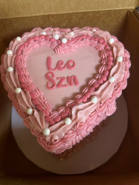 Pink, heart-shaped, cake that says “Leo Season” Leo Szn Cake, Leo Szn, Bunny Tattoos, Vibe Aesthetic, Leo Birthday, Bday Cake, Pink Vibes, Birthday Cakes, Cake Ideas