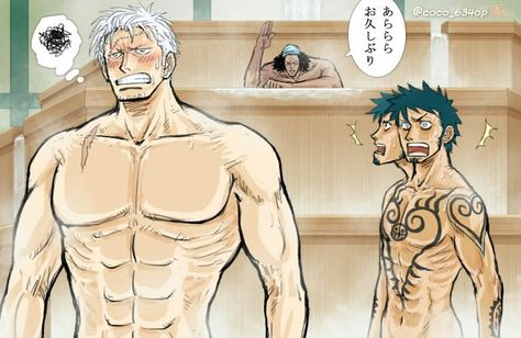 Smoker, Law and Akoji why are they at a hot spring. One Piece Smoker X Aokiji, Akoji One Piece, Smoker X Law, Law X Smoker, One Piece Smoker, Smoker One Piece, One Piece Funny Moments, One Piece Meme, One Piece Man