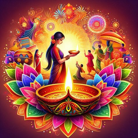 Drawing Of Diwali, Lamp Images, Indian Lamp, Indian Lamps, Diwali Drawing, Diwali Images, Diwali Decorations, What's App, Happy Diwali