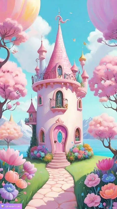 Princess Castle Background, Candy Castle, Candy Theme Birthday Party, Castle Painting, Pink Castle, Write A Story, Cute Backgrounds For Phones, A Group Of Friends, Hidden Treasure