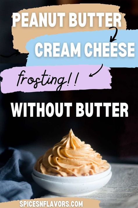 This Peanut Butter Cream Cheese Frosting is a tangy and sweet buttercream recipe that takes just 5 minutes to make! We love it both as a filling and frosting for cakes and cupcakes! Whipped Peanut Butter Cream Cheese Frosting, Cream Cheese Peanut Butter Frosting, Peanut Butter Cream Cheese Frosting, Frosting Without Butter, Fluffy Frosting Recipes, Peanut Butter Whipped Cream, Whipped Peanut Butter, Cream Cheese Recipes Dip, Peanut Butter Icing