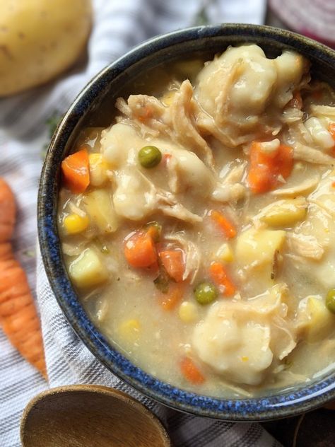 Dairy Free Chicken And Dumplings, Gluten Free Chicken And Dumplings Recipe, Dutch Oven Chicken And Dumplings, Oven Chicken And Dumplings, Recipes To Feed A Crowd, Gf Soups, Allergy Diet, Dutch Oven Chicken, Food Thoughts